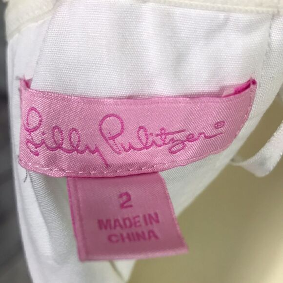 Lilly Pulitzer White cotton Ruched & embroidered Strapless dress size 2 like new - Picture 6 of 8